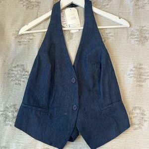 Denim Halter Vest with Button Front